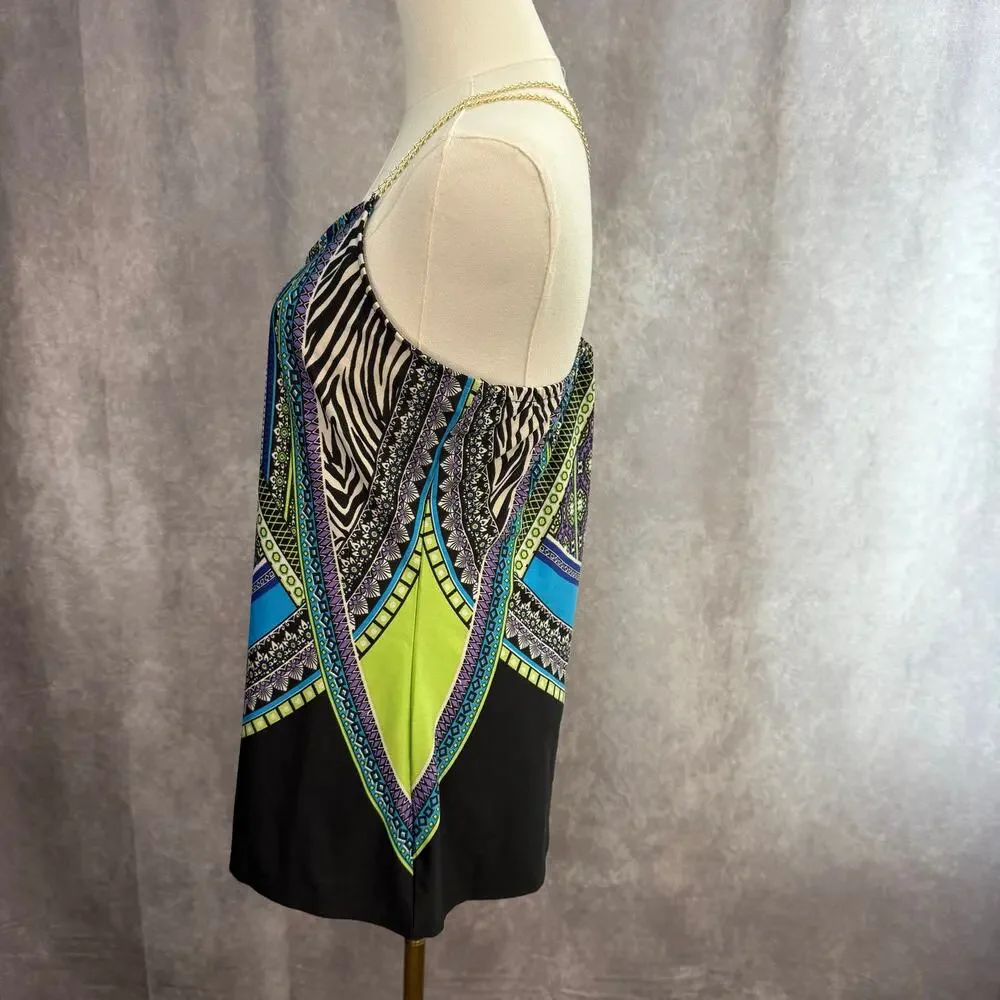 Venus Gold Chain Blouse Patterned Zebra Tribal Blue Black White Purple Green - Picture 10 of 10